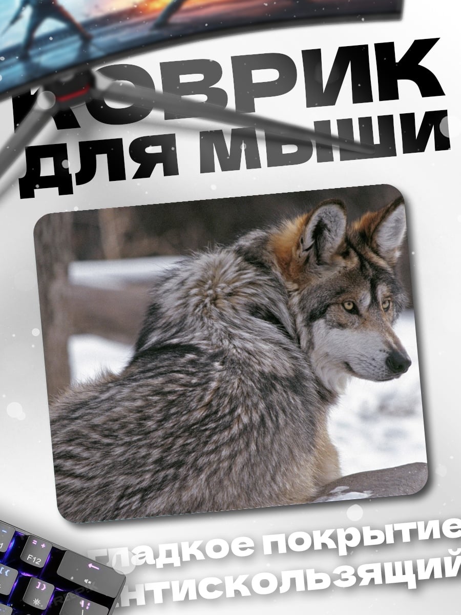 Коврик серый волк зимой