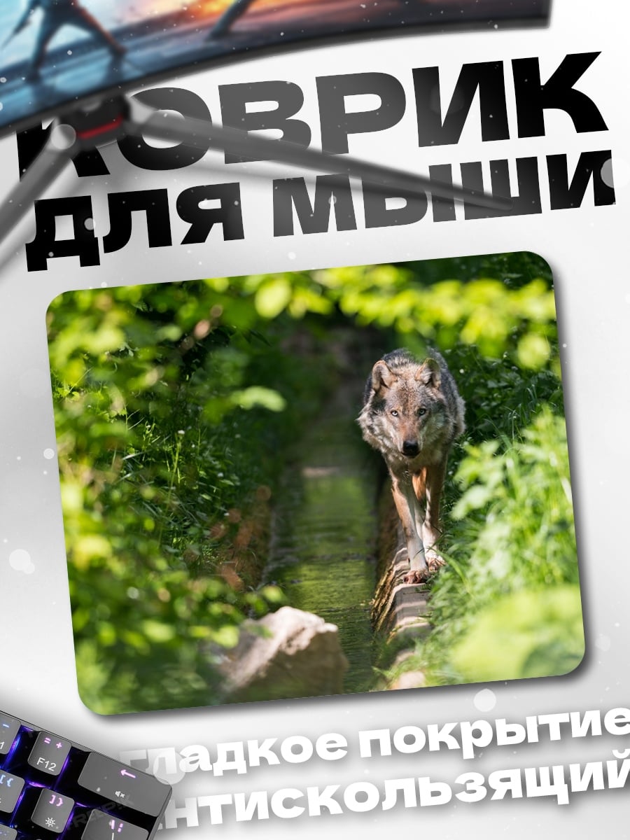 Коврик волк в лесу