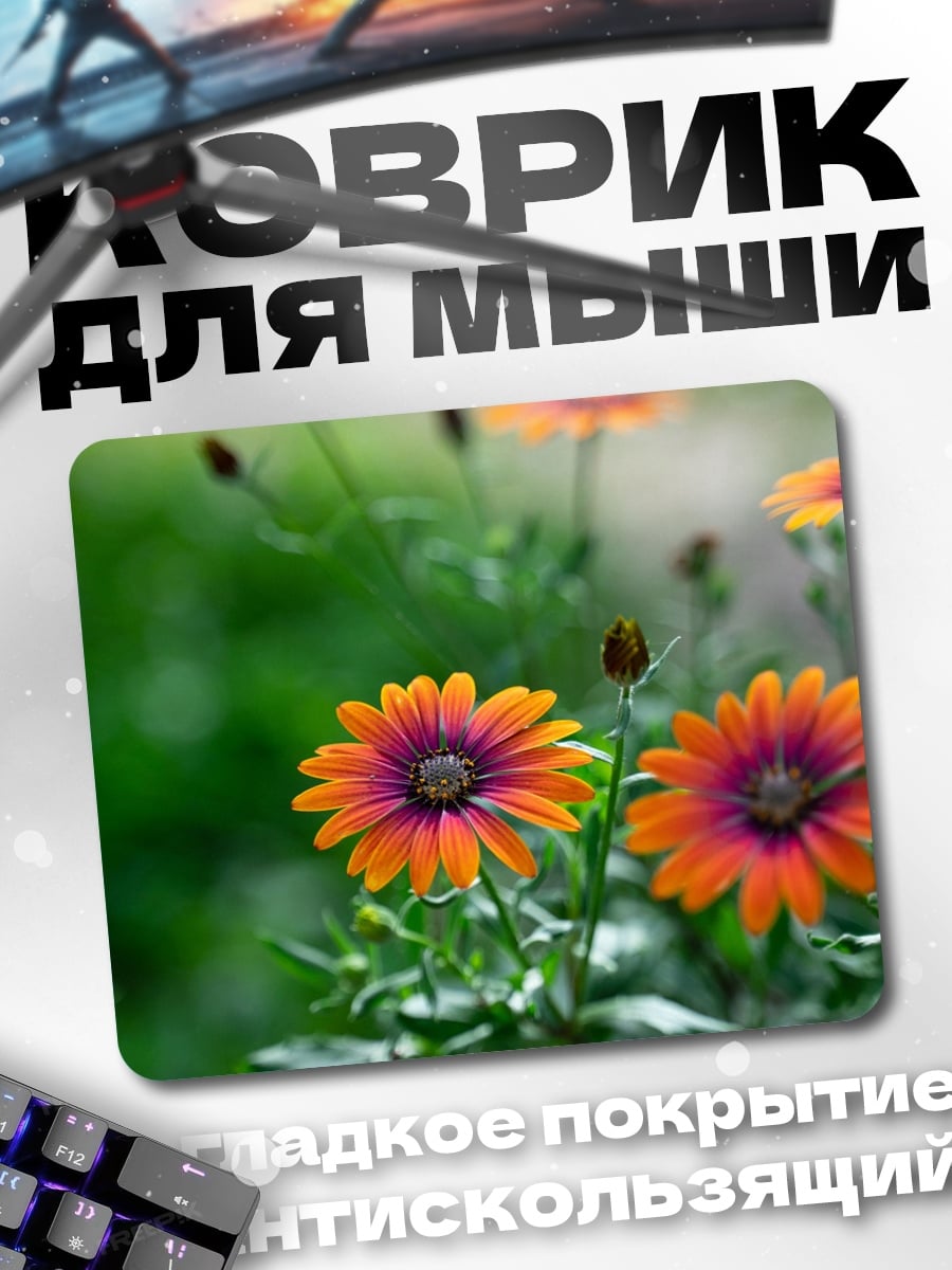 Коврик Оранжевые цветы сад