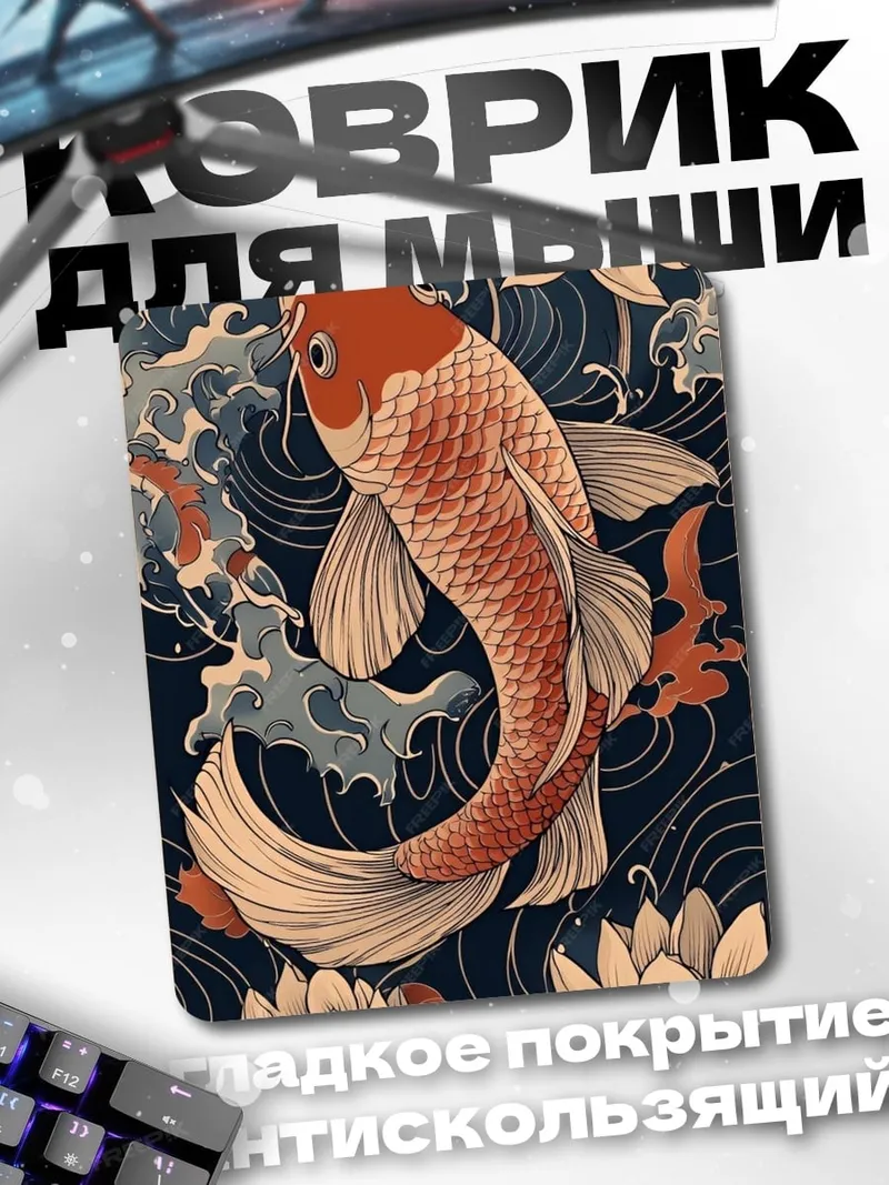 Коврик Карп кои и лотосы