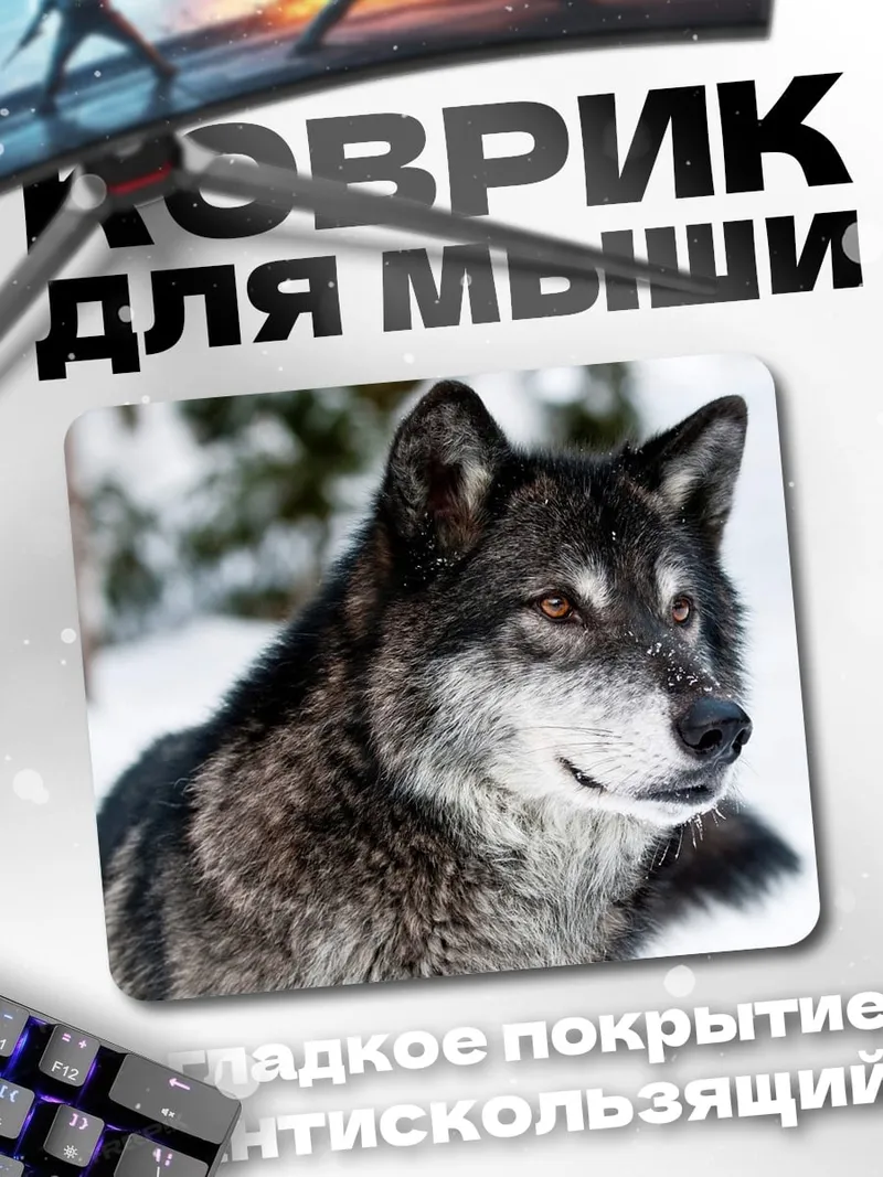 Коврик серый волк зимой