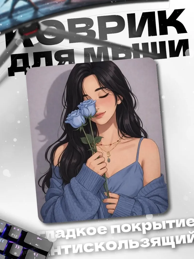 Коврик Девушка с голубыми розами