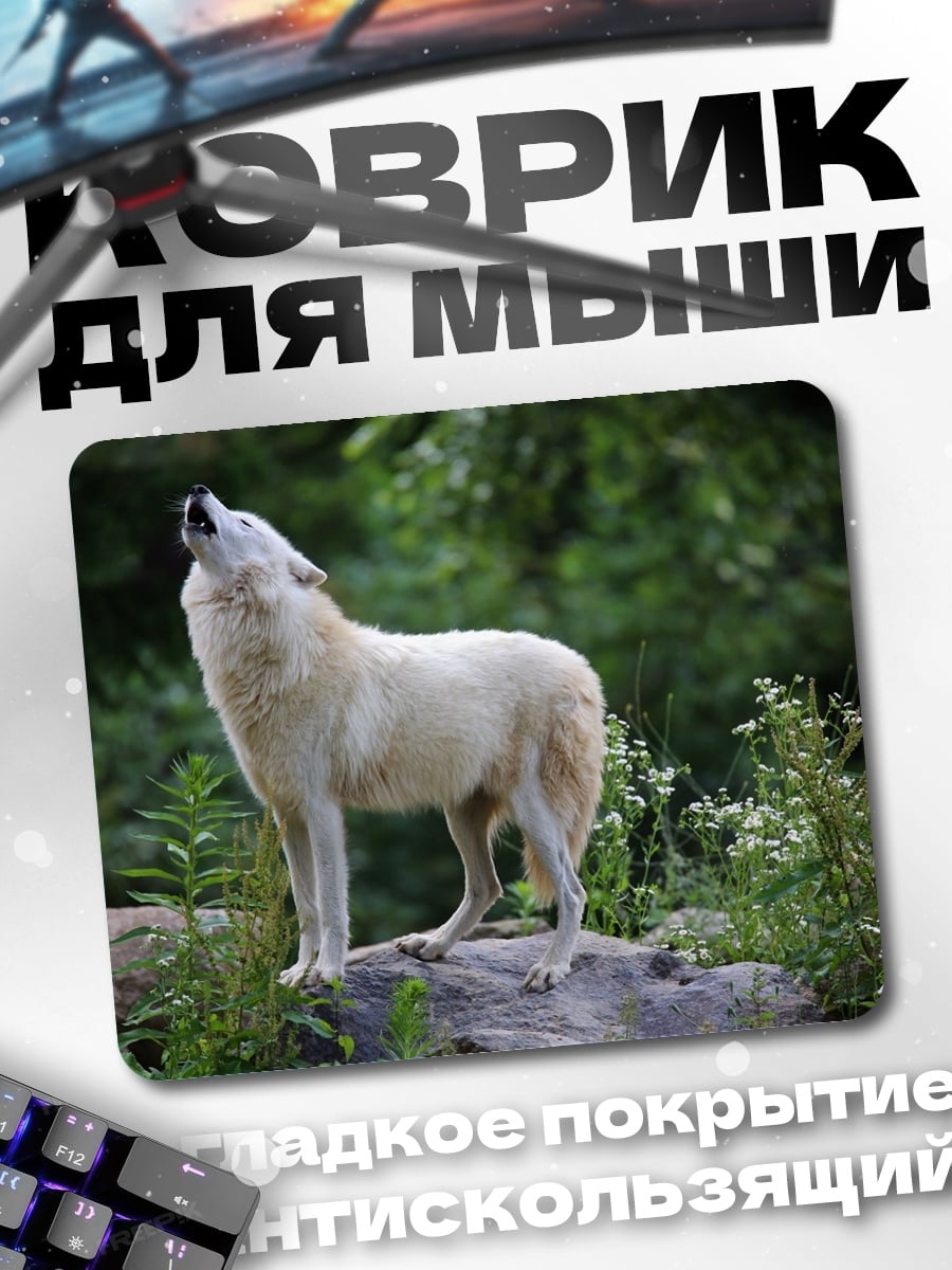 Коврик белый волк