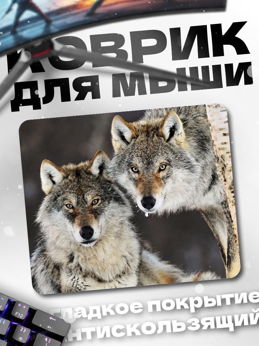 Коврик два волка зима