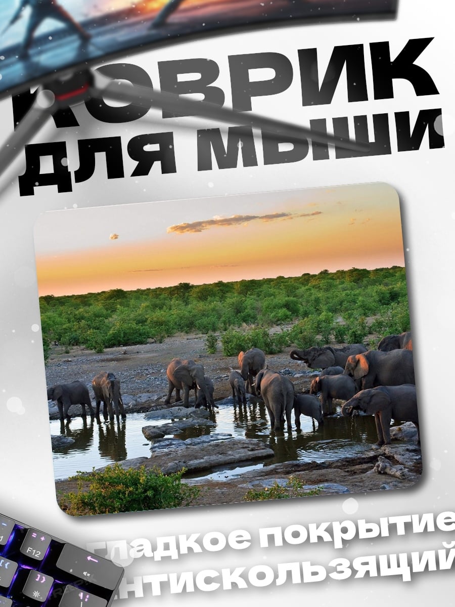 Коврик Слоны на водопое