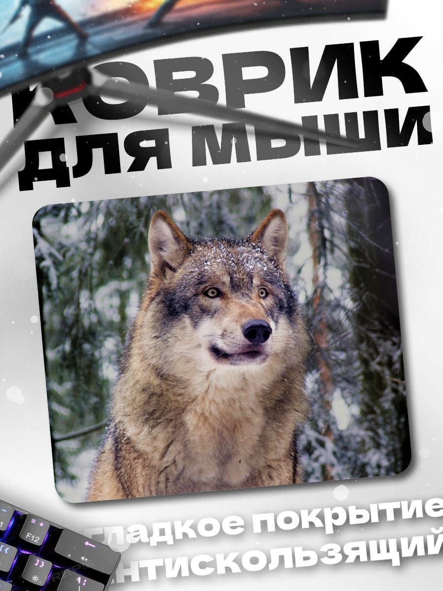 Коврик волк в зимнем лесу