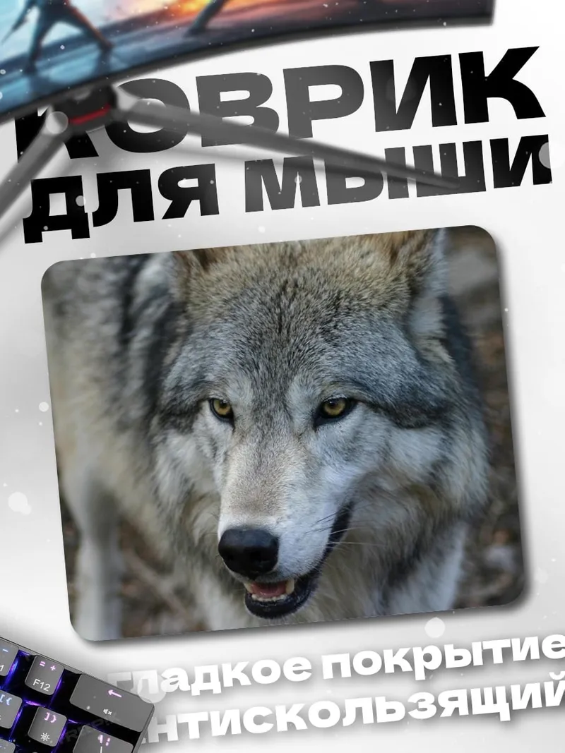 Коврик Волк смотрит в камеру
