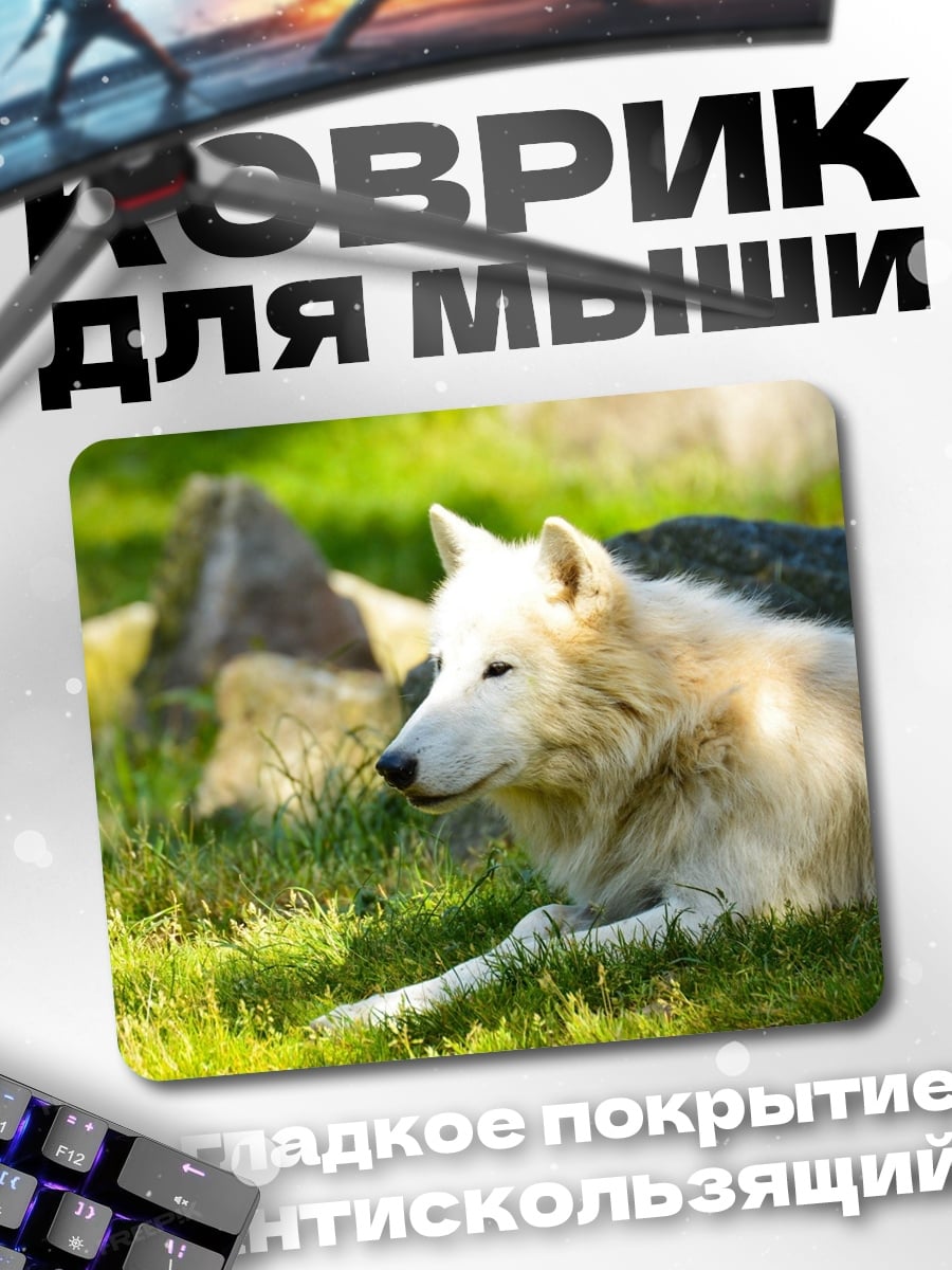 Коврик белый волк