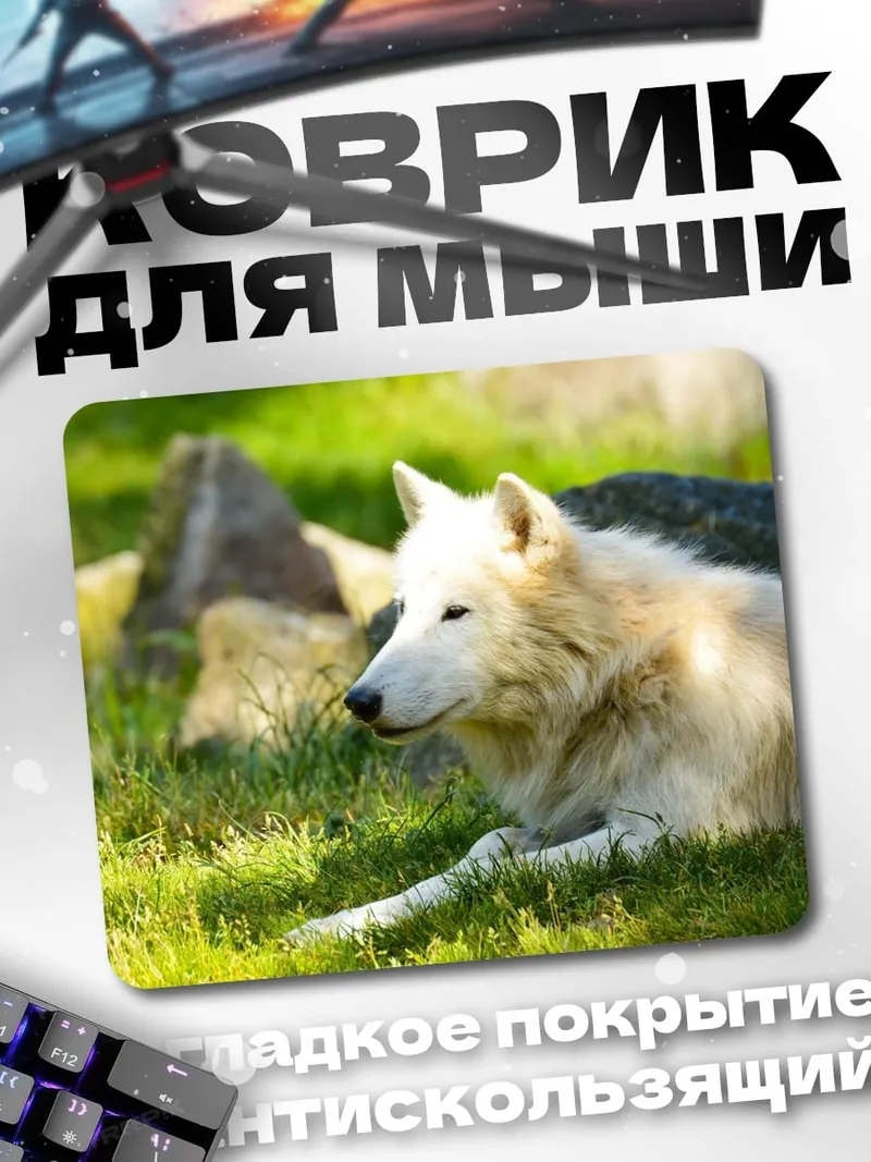 Коврик белый волк