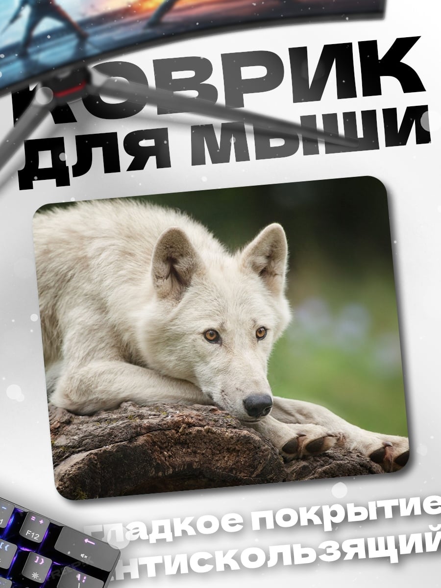 Коврик белый волк
