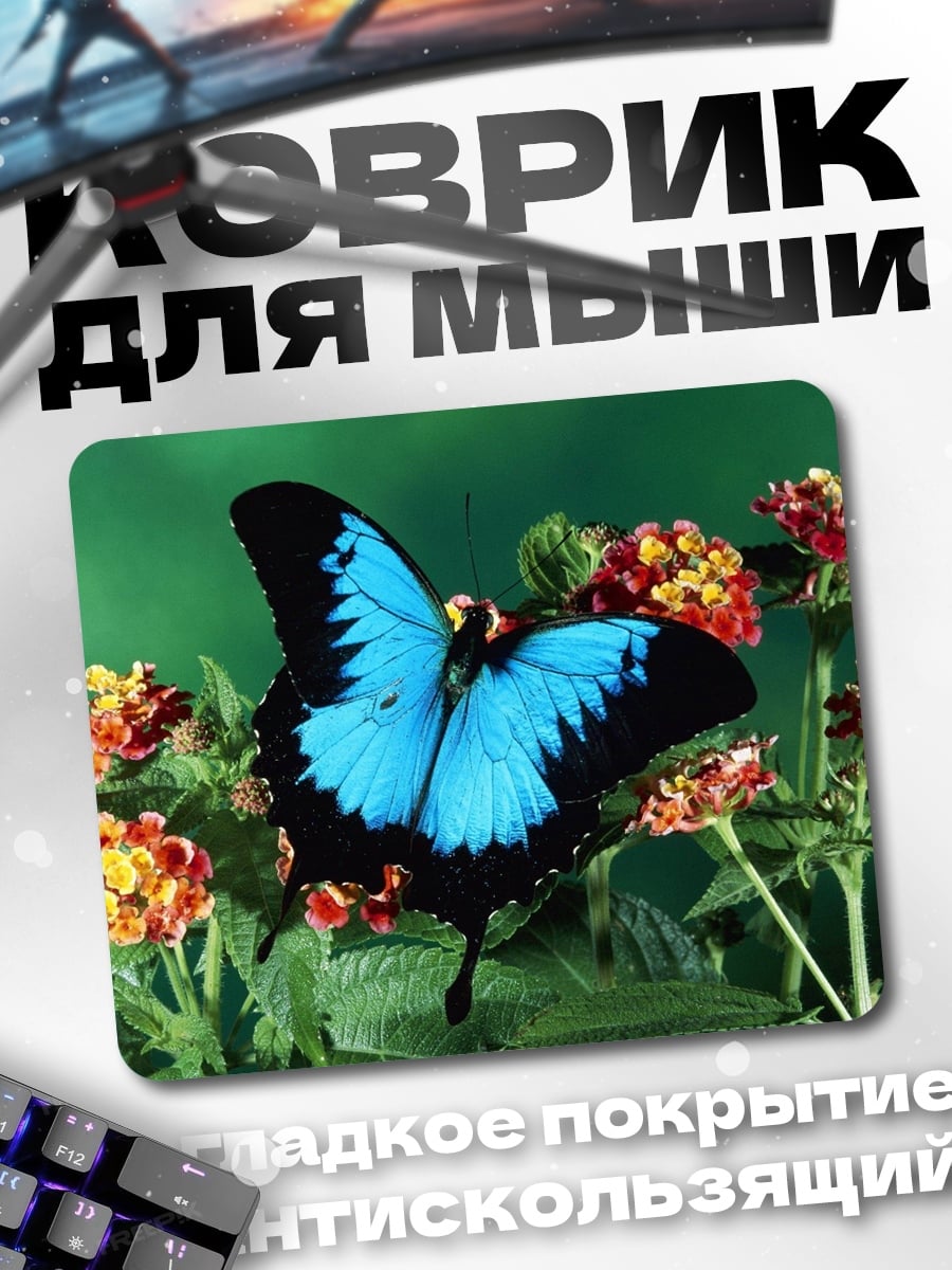 Коврик Синяя бабочка цветы