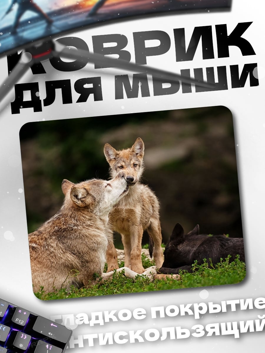 Коврик Волчья семья в лесу