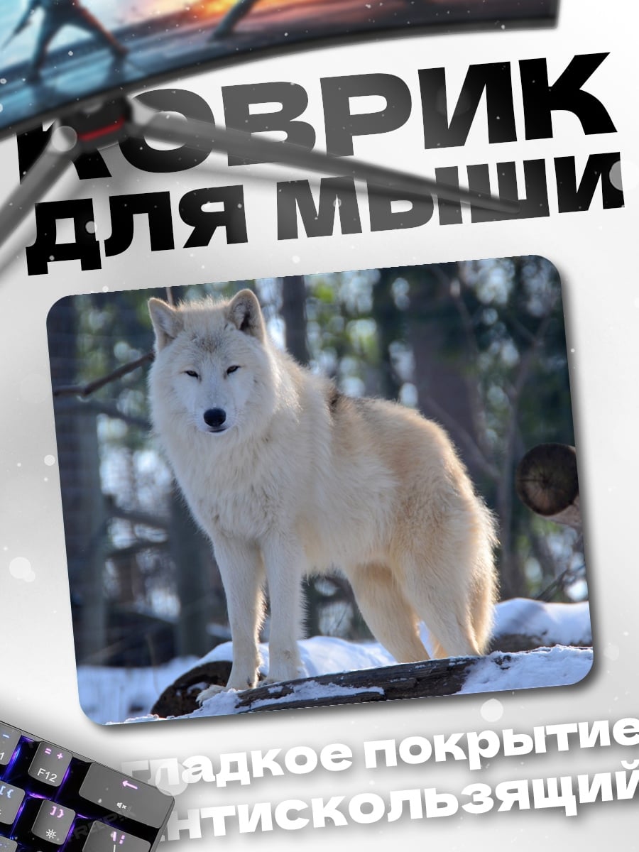 Коврик Белый волк в лесу
