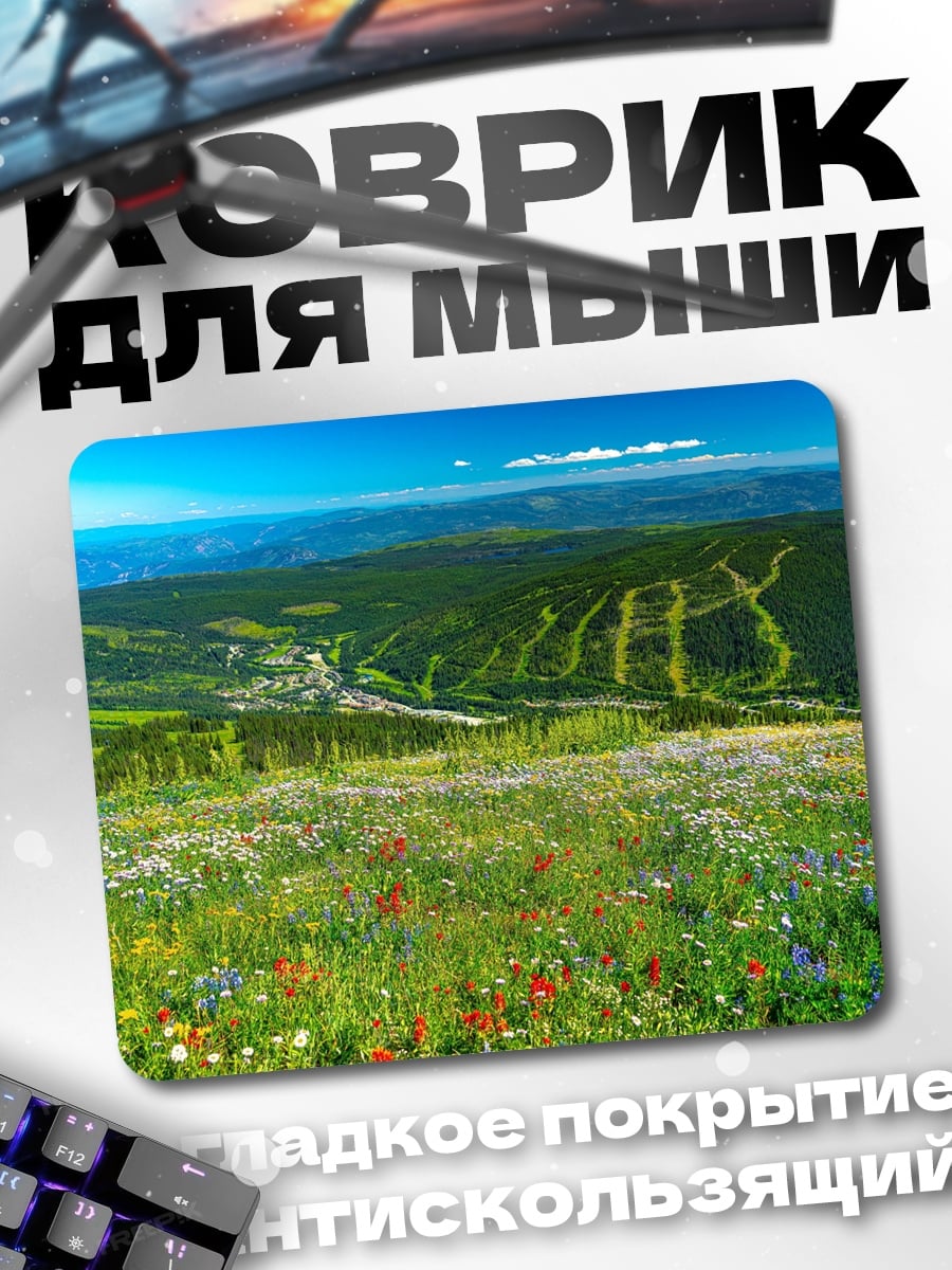 Коврик горный пейзаж с цветами