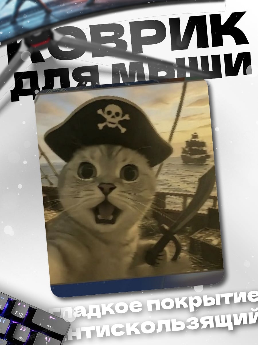 Коврик Кот пират с саблей