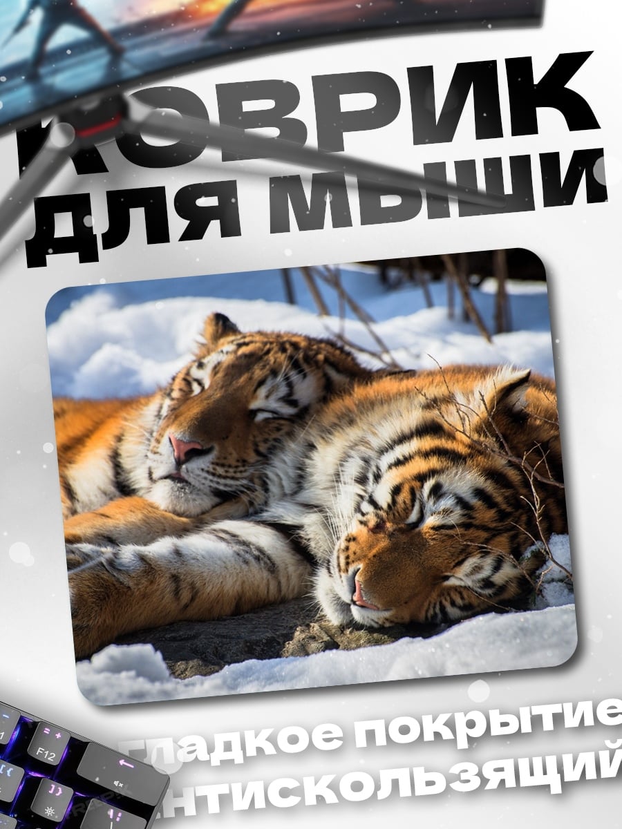 Коврик Два тигра в снегу