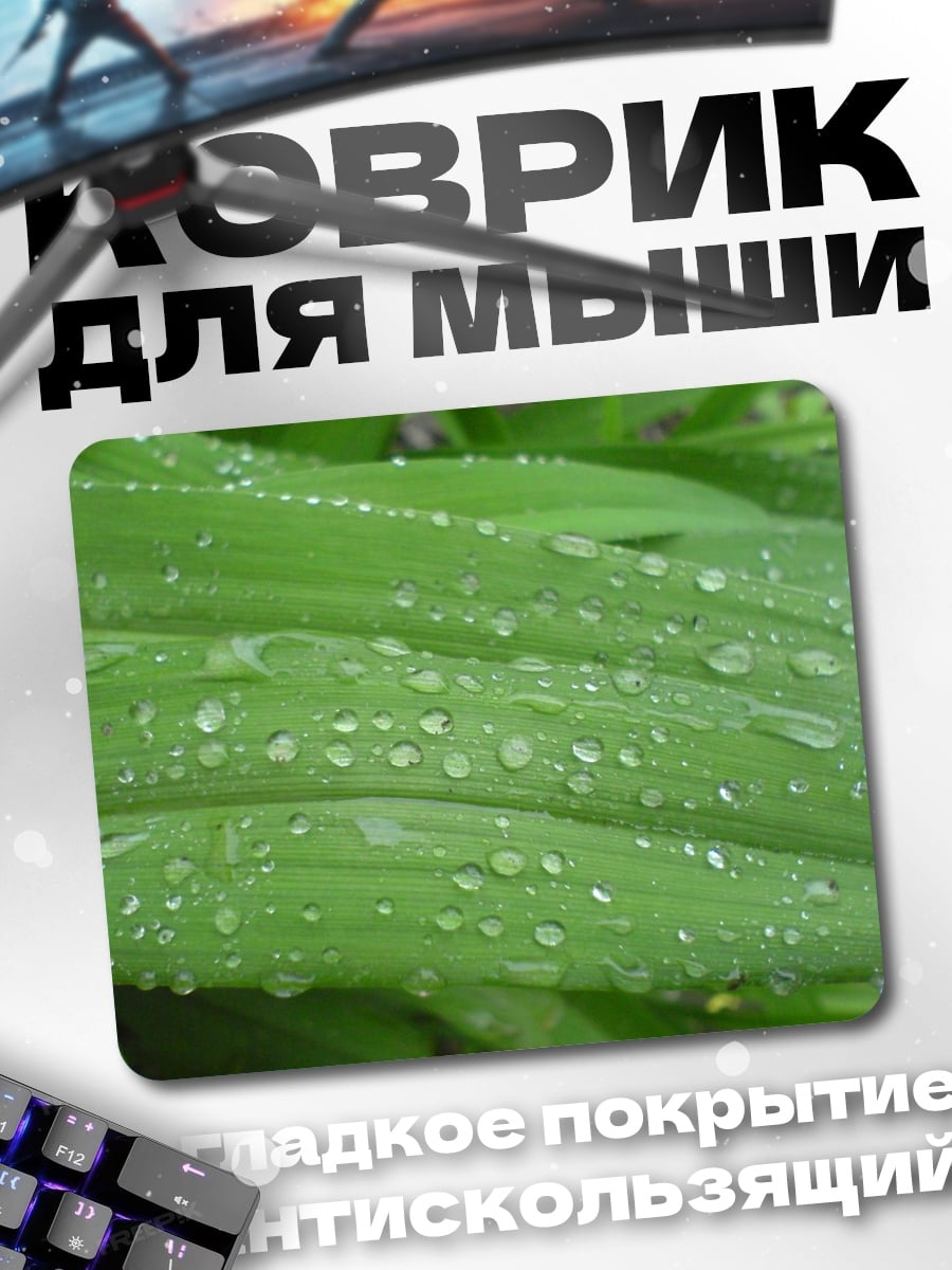 Коврик Капли на листьях