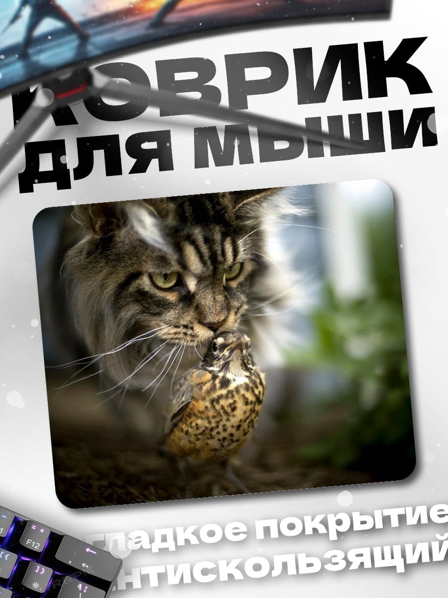 Коврик Кот добывает птицу