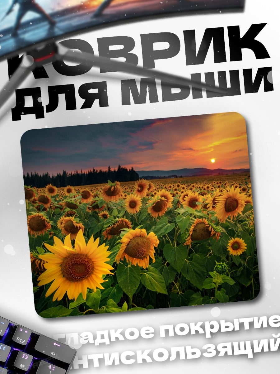 Коврик поле подсолнухов закат