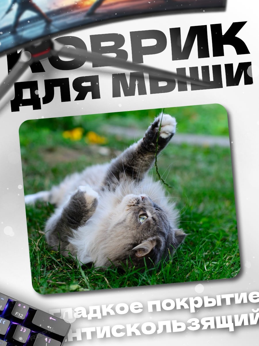 Коврик Играющий кот на траве