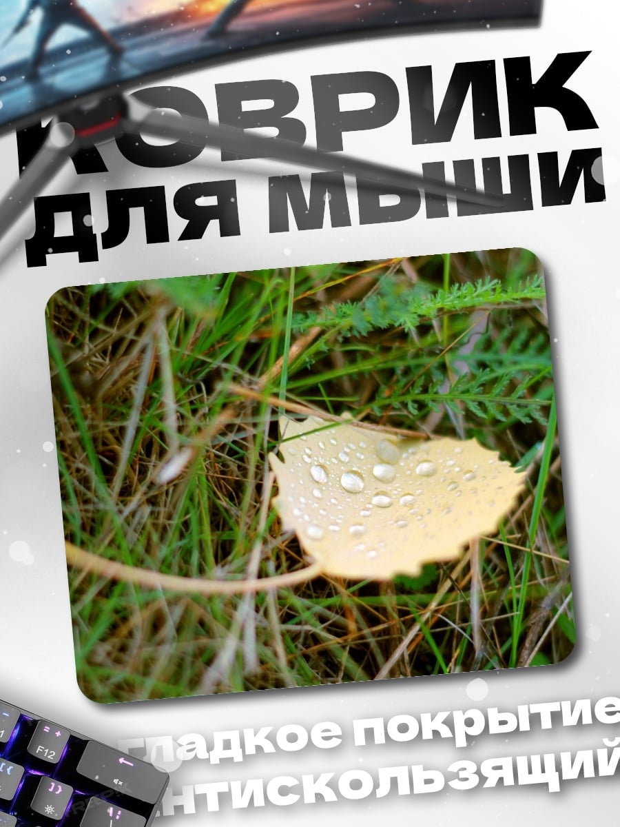 Коврик лист с каплями росы