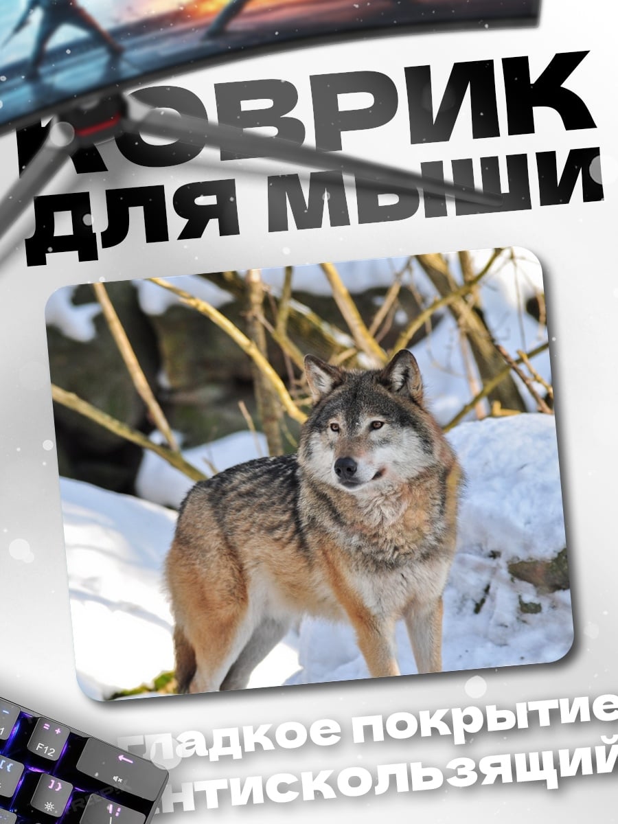Коврик серый волк зимой