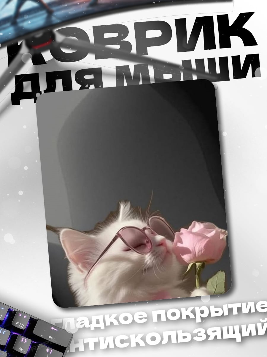 Коврик Кот в очках роза