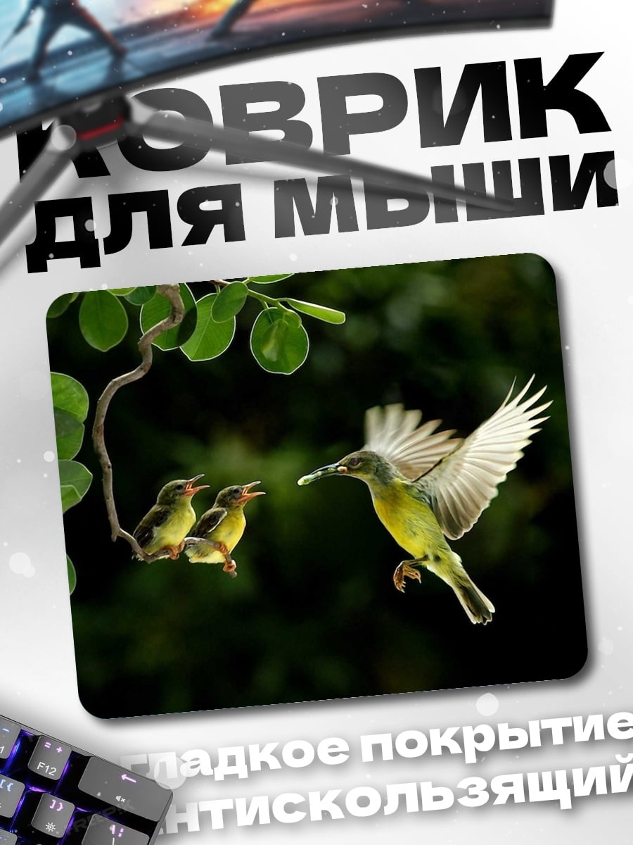 Коврик Птица кормит птенцов