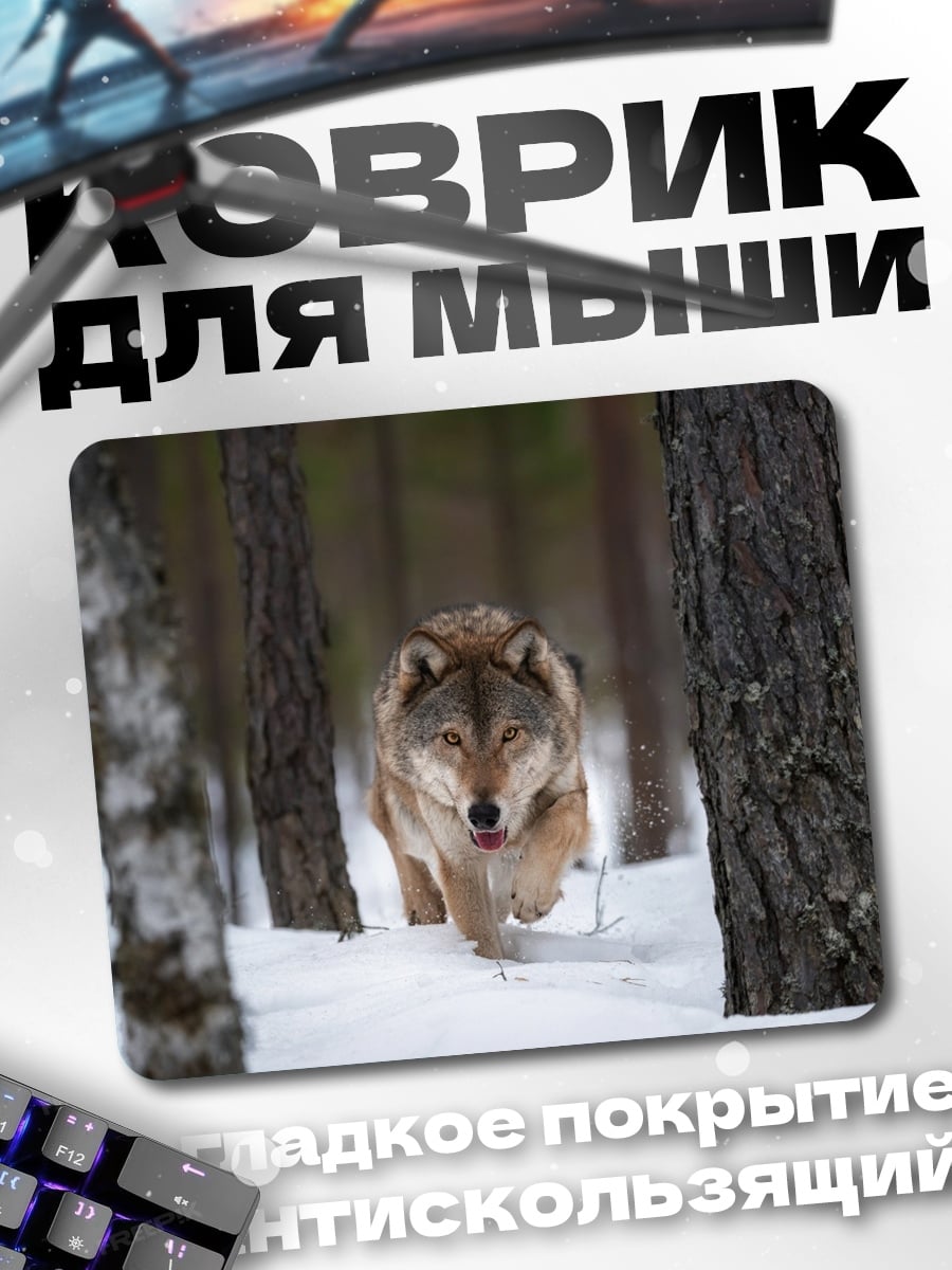 Коврик Волк в зимнем лесу