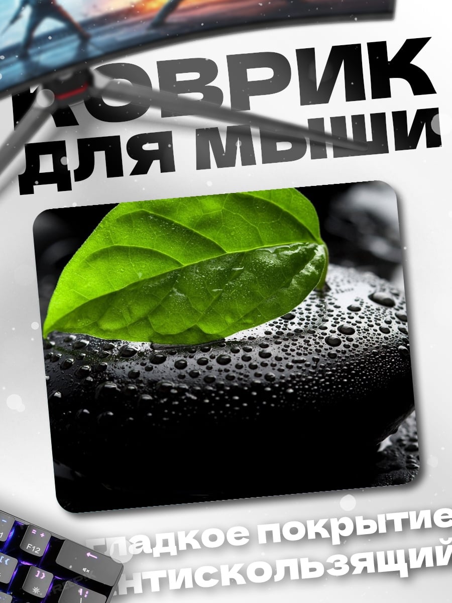 Коврик Зеленый лист на камне