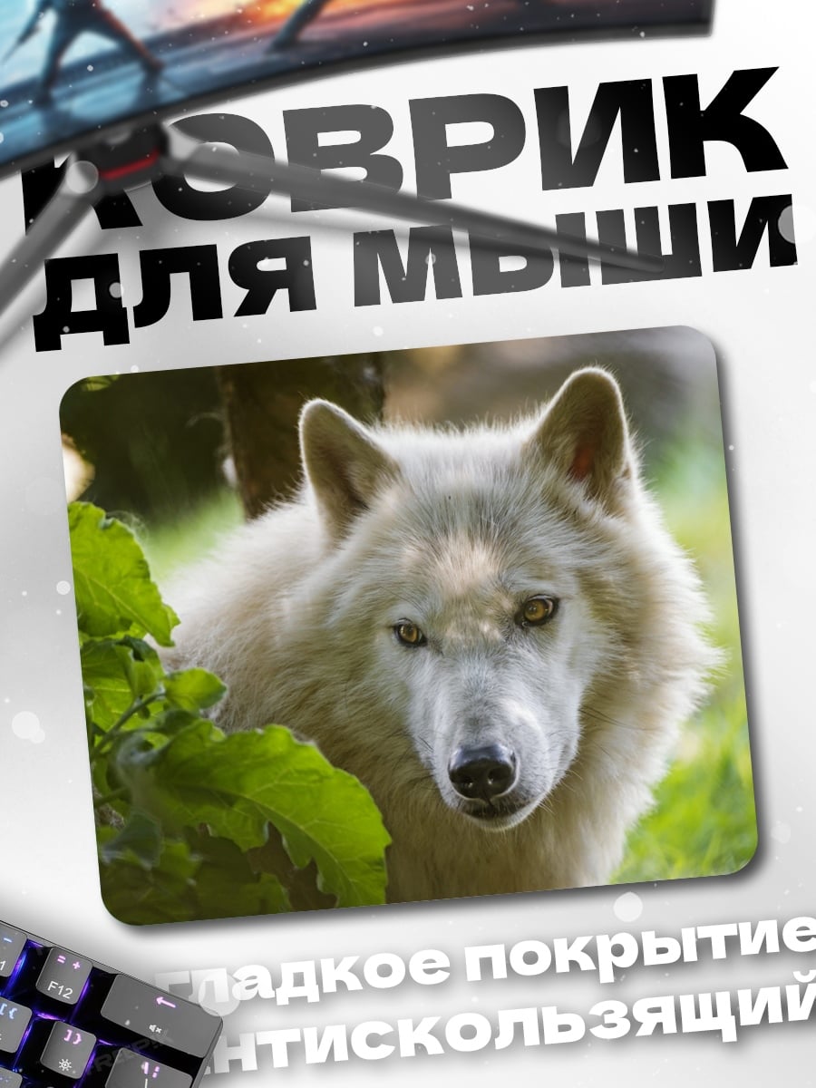 Коврик Белый волк в лесу