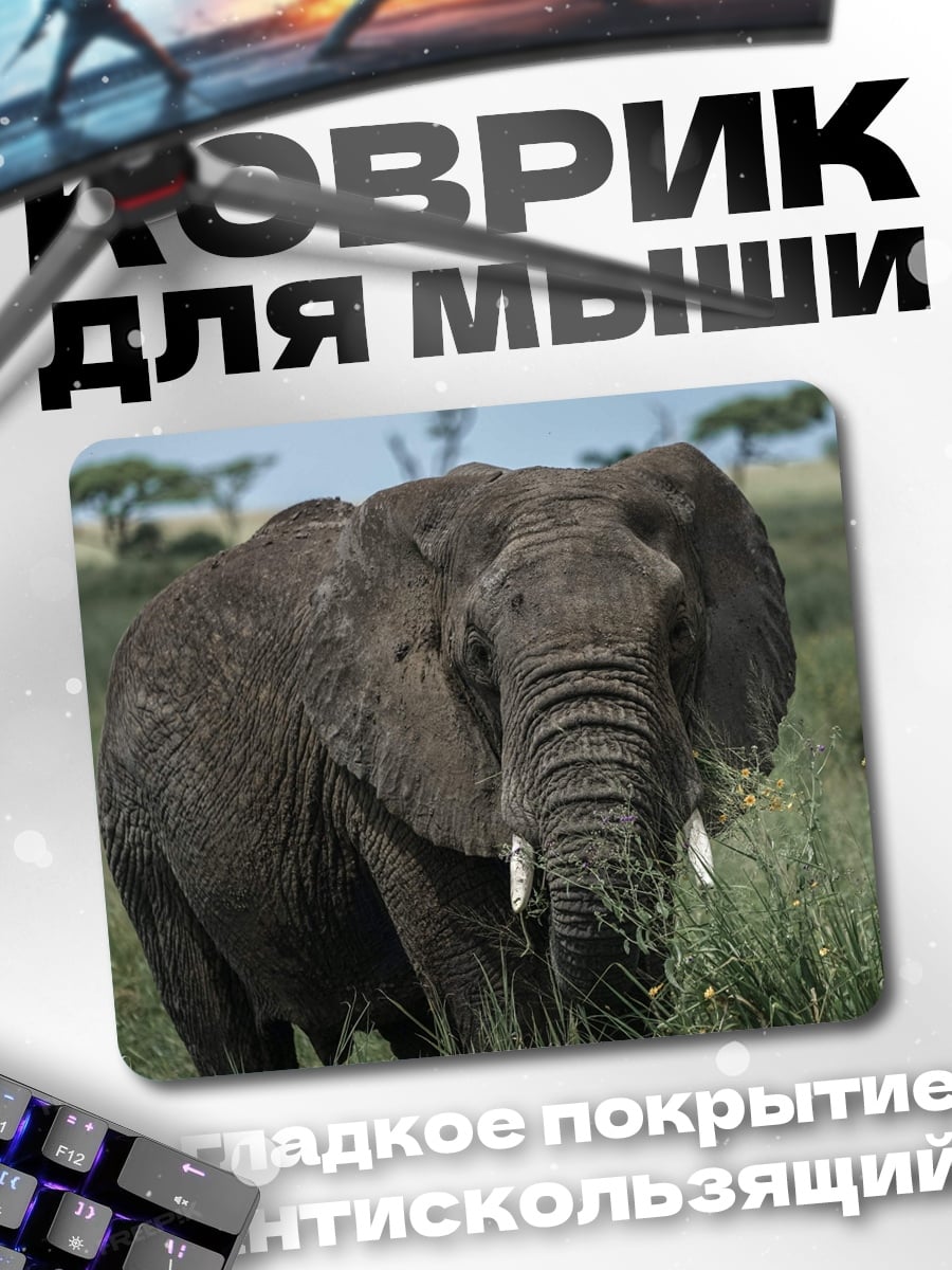 Коврик Африканский слон в траве