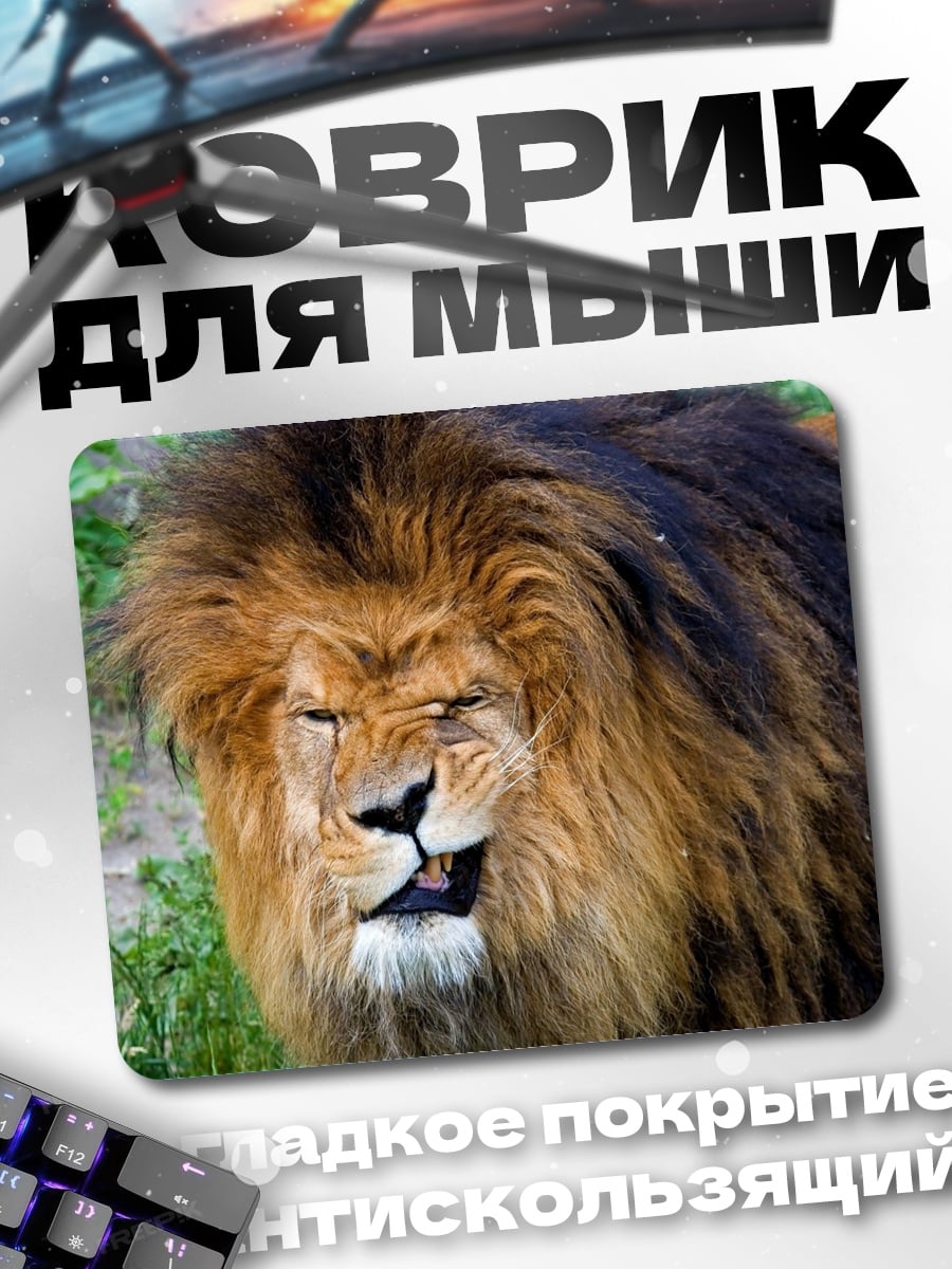 Коврик грозный лев гривой