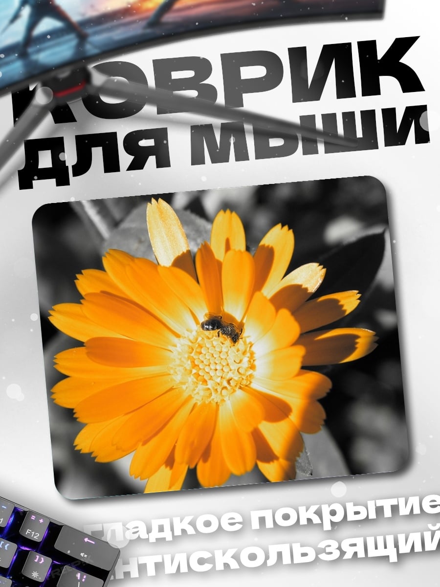 Коврик Оранжевый цветок с пчелой
