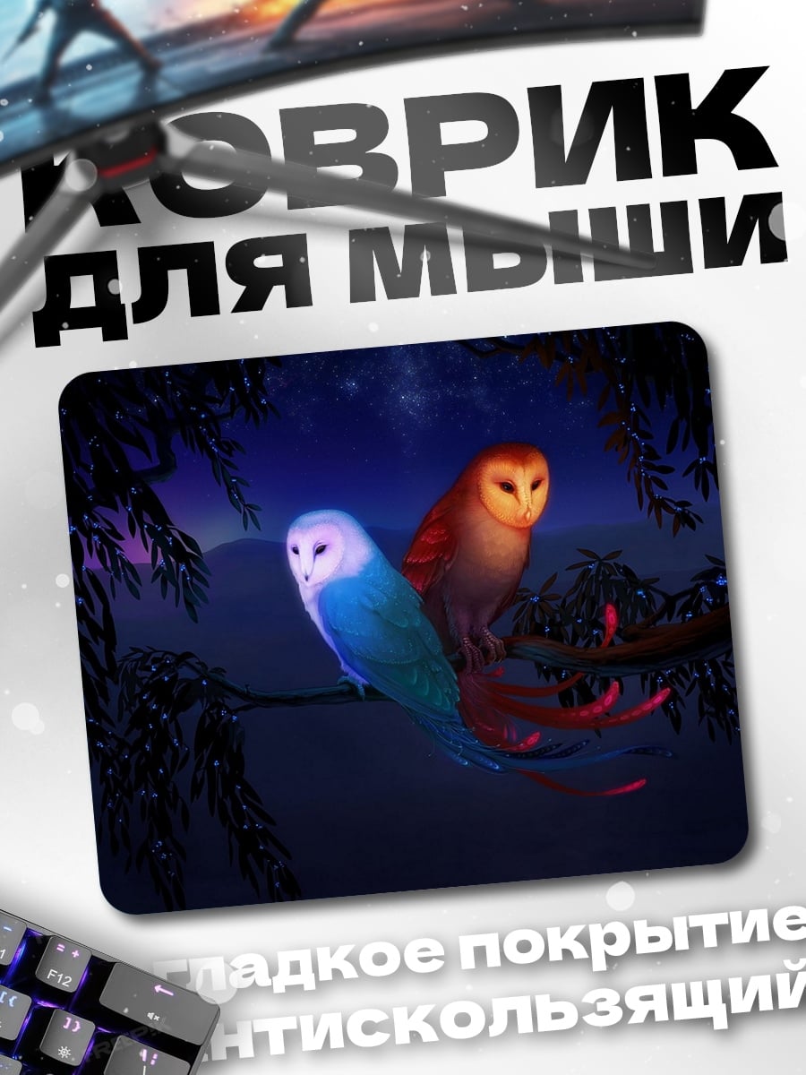 Коврик Две светящиеся совы