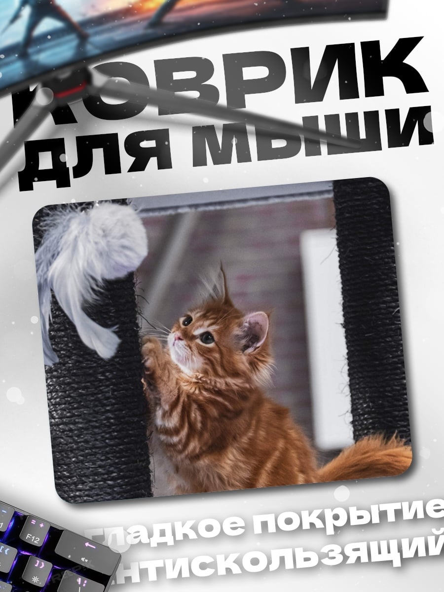 Коврик Котёнок играет с пером