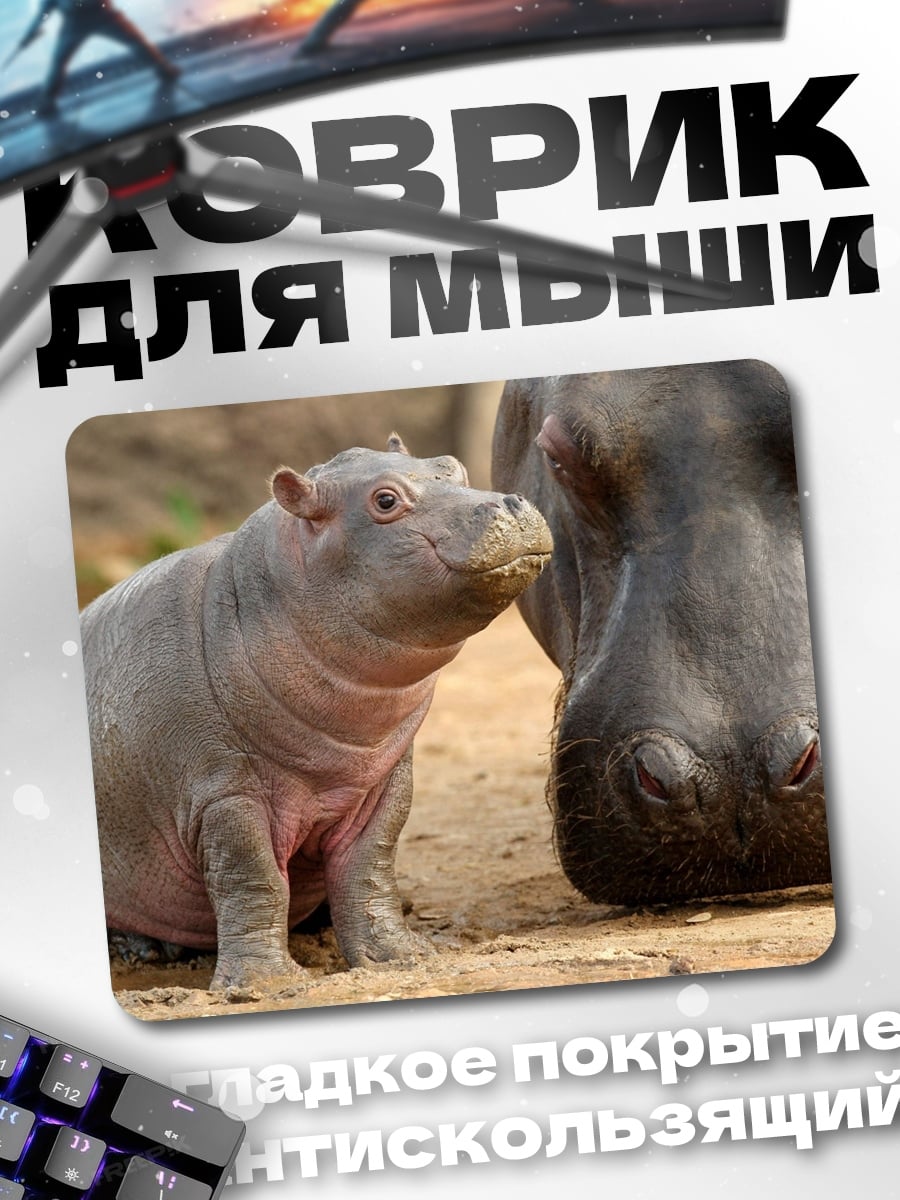 Коврик Мама и малыш бегемоты
