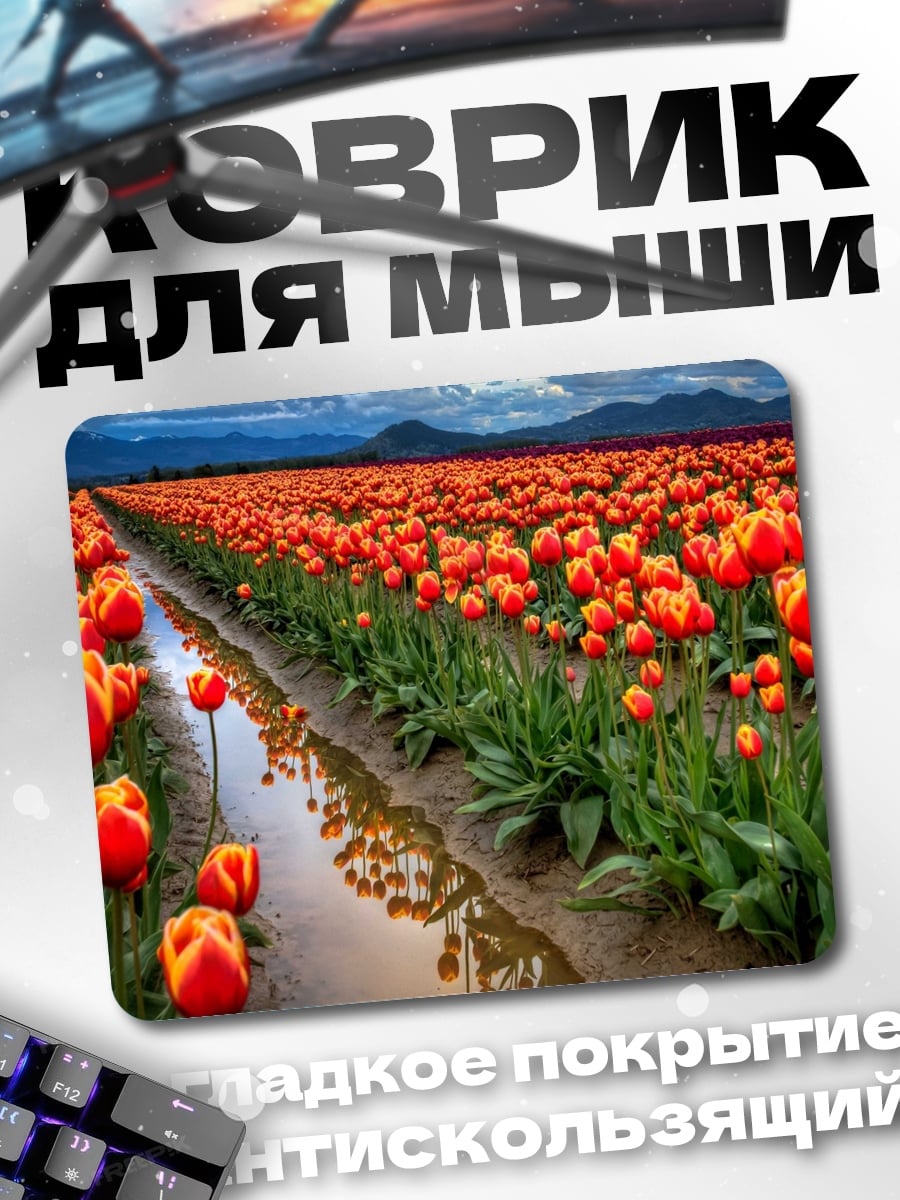 Коврик поле красных тюльпанов