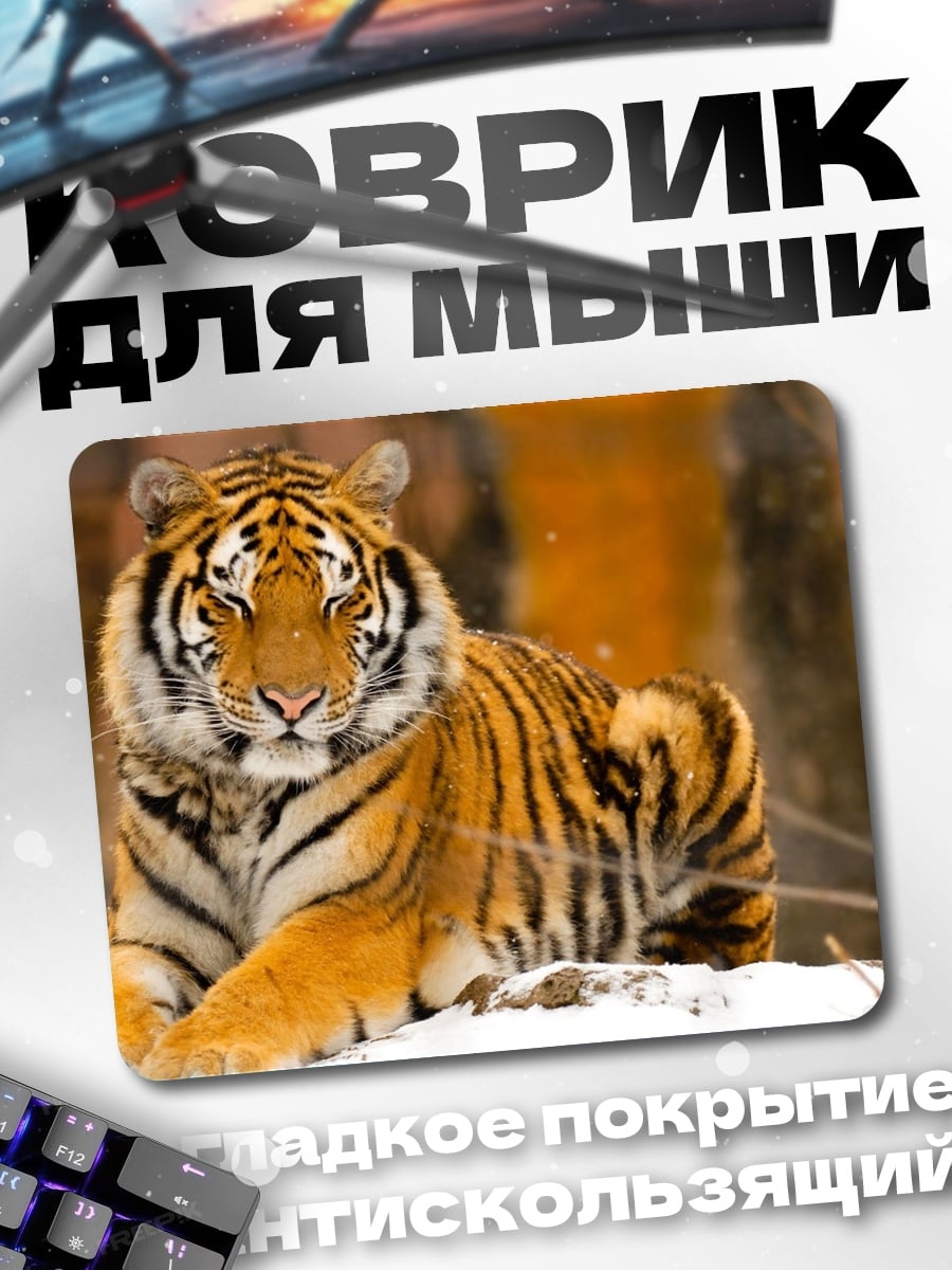 Коврик Лежащий тигр зимой