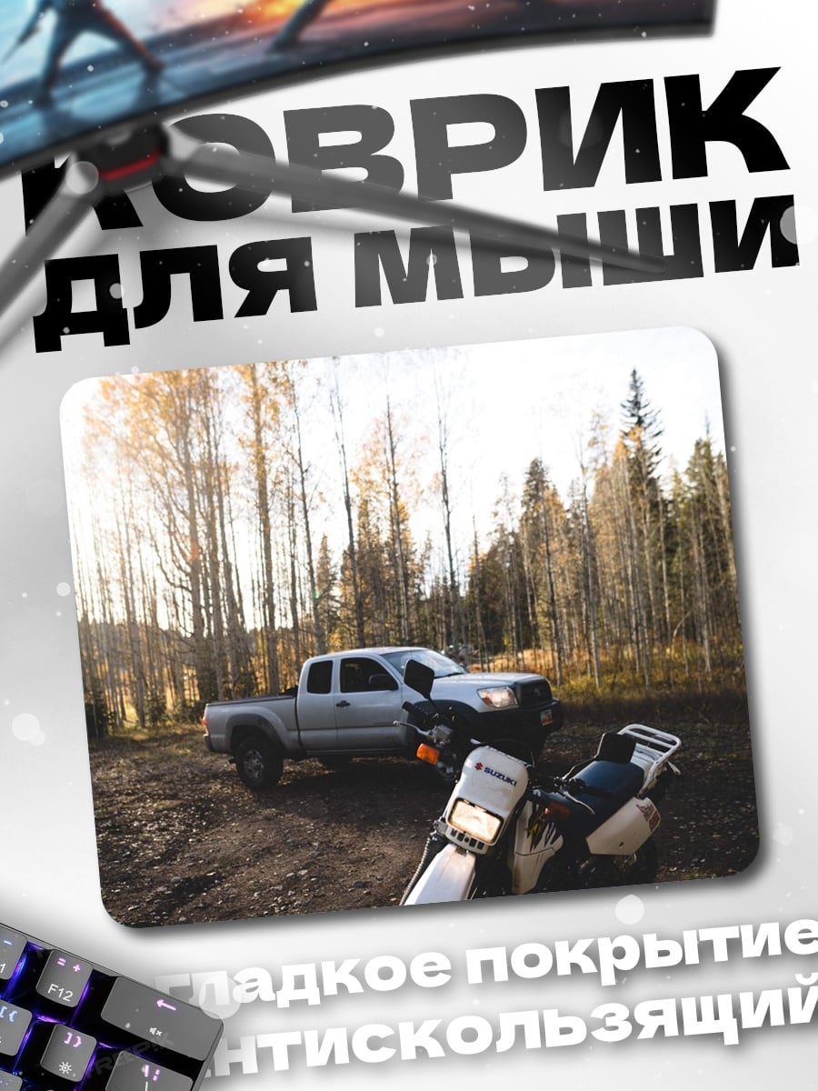Коврик пикап и мотоцикл лес