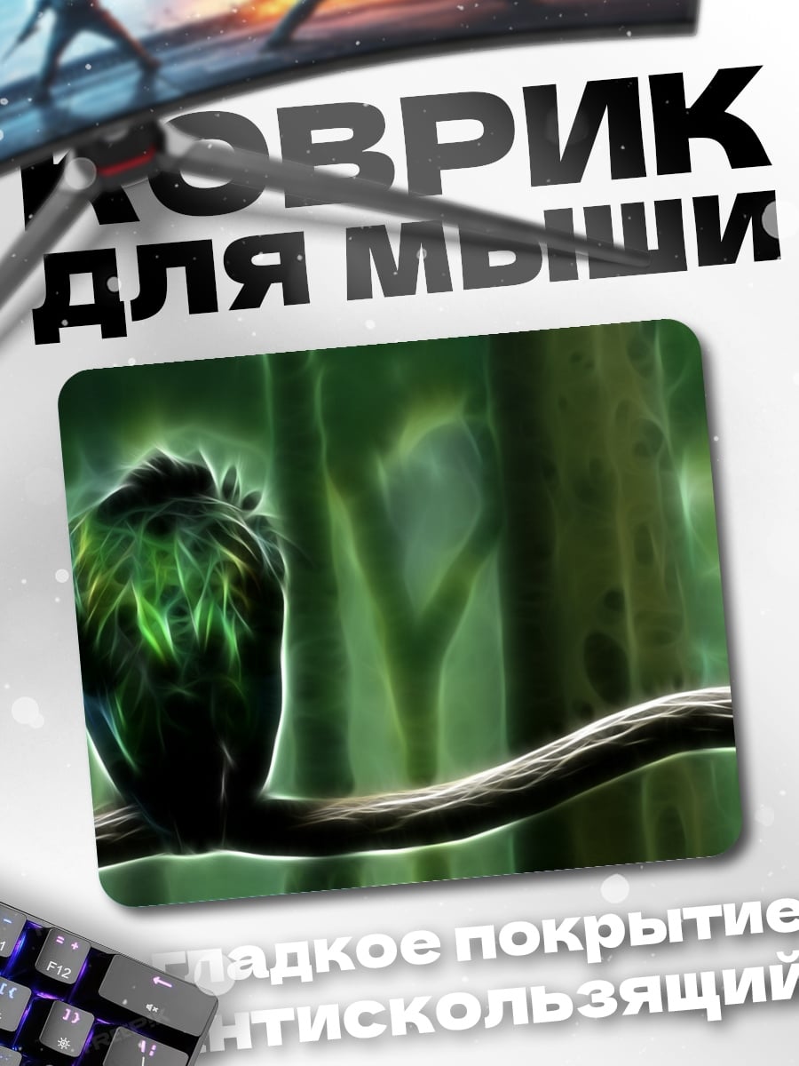 Коврик зеленая птица ветка