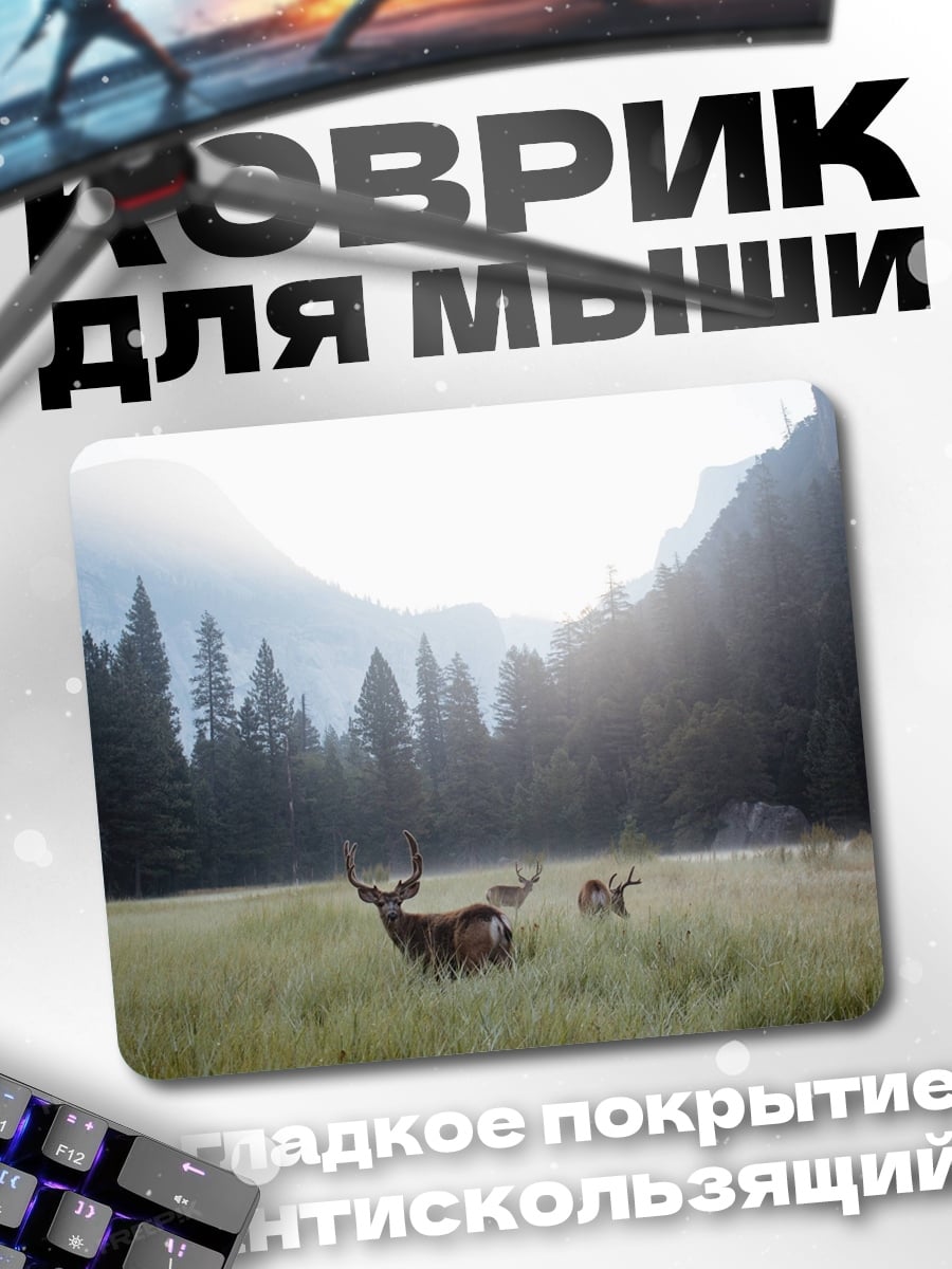 Коврик олени в туманном поле