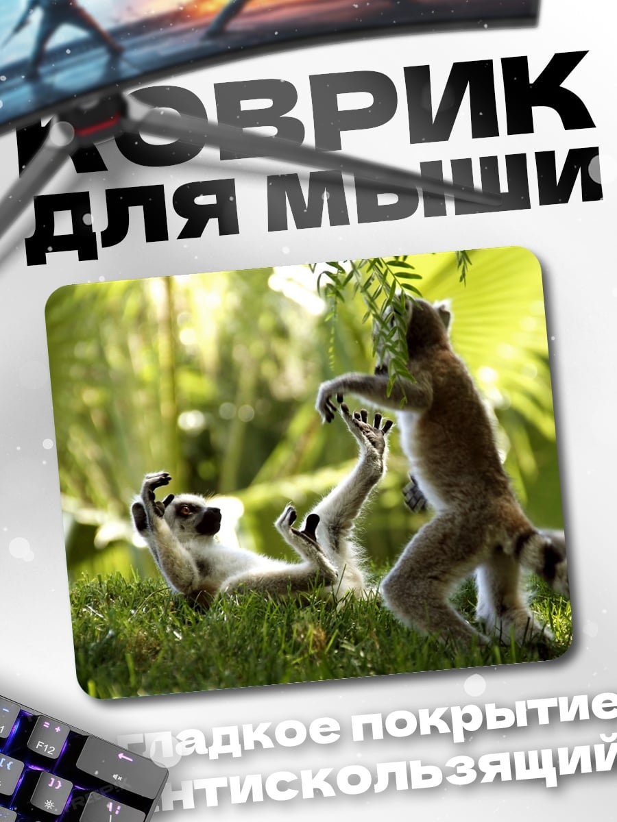 Коврик Игра лемуров в джунглях
