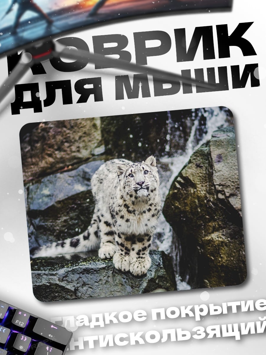 Коврик Снежный барс у водопада