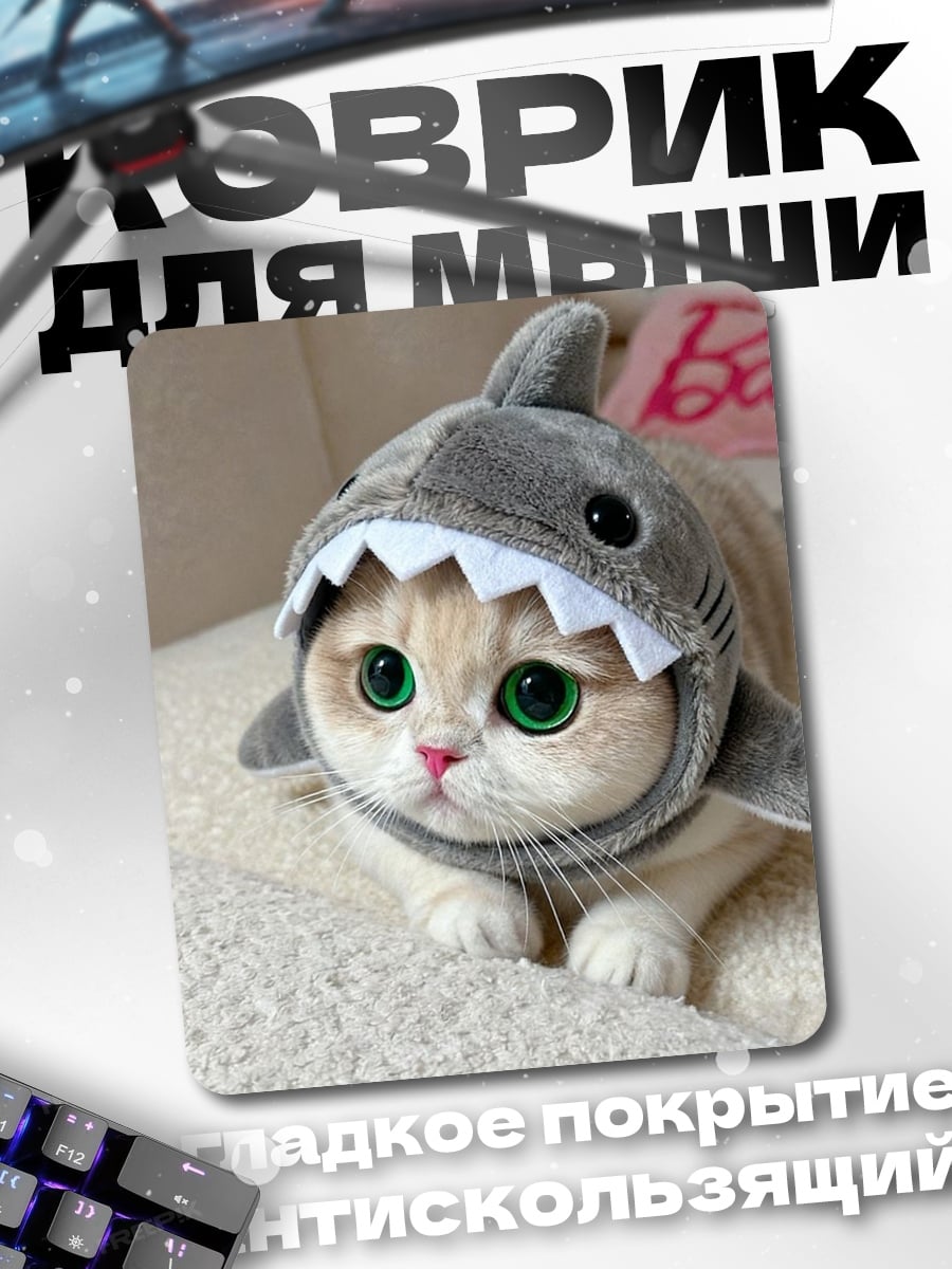 Коврик Кот в костюме акулы
