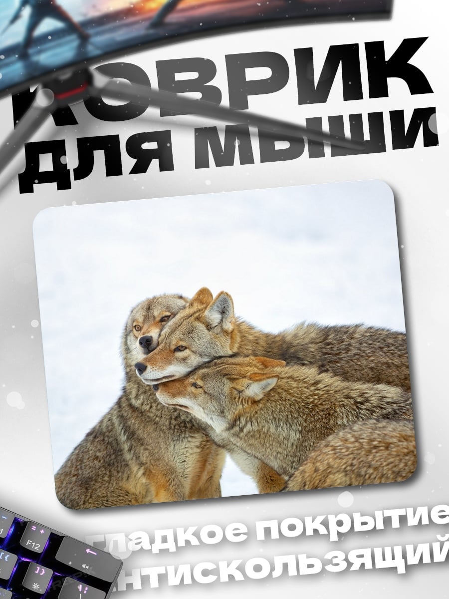 Коврик три койота в снегу