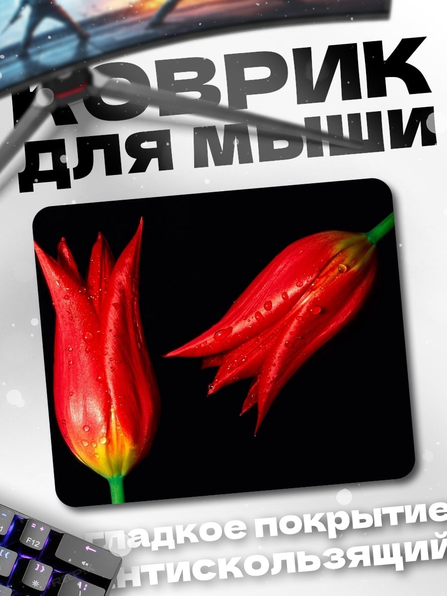 Коврик красные тюльпаны