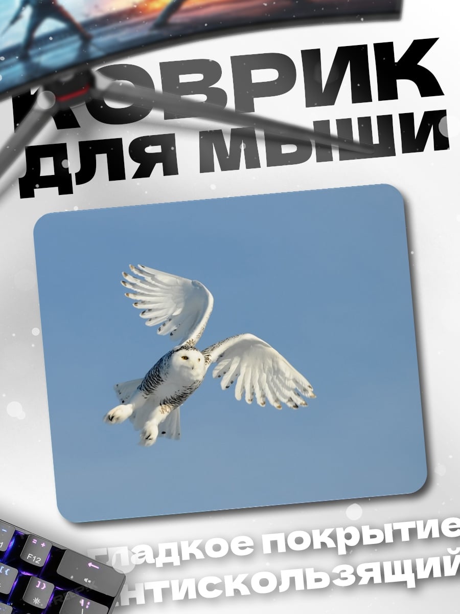 Коврик Белая сова в небе