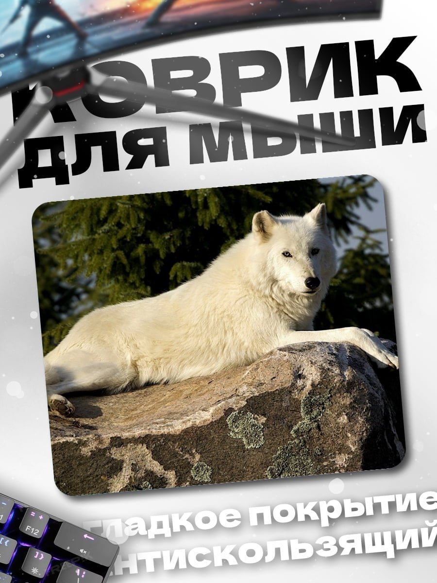 Коврик белый волк