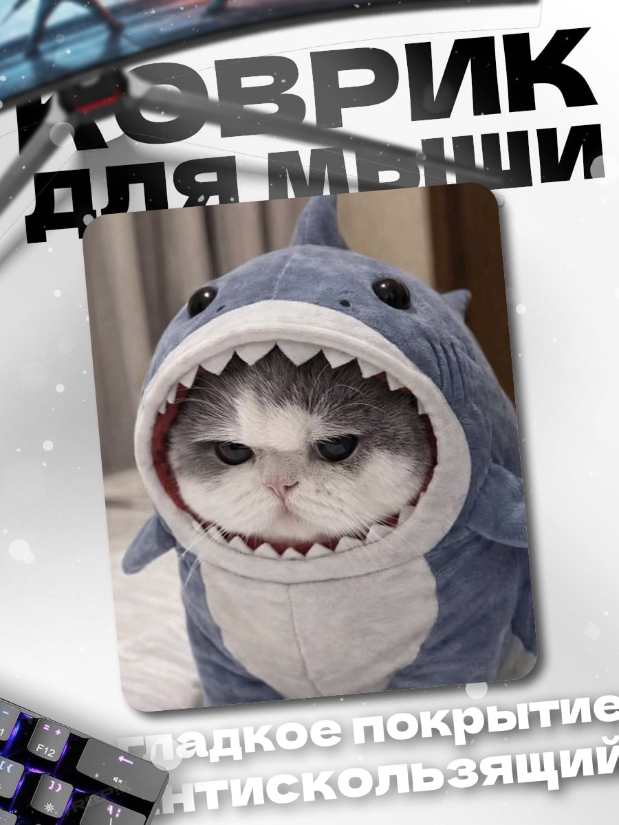 Коврик Кот в костюме акулы